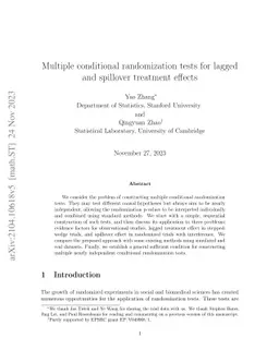 Multiple conditional randomization tests for lagged and spillover
  treatment effects
