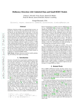 Disfluency Detection with Unlabeled Data and Small BERT Models