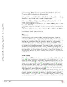 Colonoscopy Polyp Detection and Classification: Dataset Creation and
  Comparative Evaluations