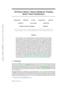 All Tokens Matter: Token Labeling for Training Better Vision
  Transformers