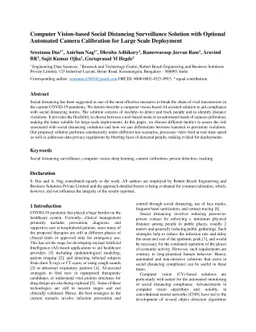 Computer Vision-based Social Distancing Surveillance Solution with
  Optional Automated Camera Calibration for Large Scale Deployment