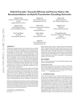 Hybrid Encoder: Towards Efficient and Precise Native AdsRecommendation
  via Hybrid Transformer Encoding Networks