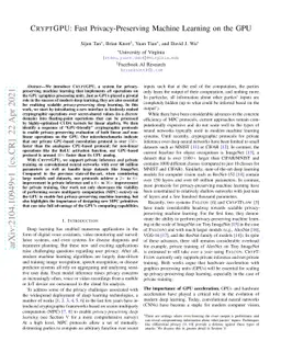 CryptGPU: Fast Privacy-Preserving Machine Learning on the GPU