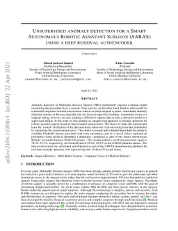 Unsupervised anomaly detection for a Smart Autonomous Robotic Assistant
  Surgeon (SARAS)using a deep residual autoencoder