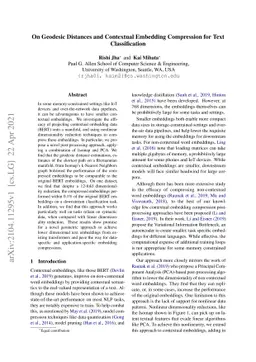 On Geodesic Distances and Contextual Embedding Compression for Text
  Classification