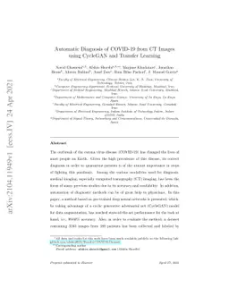 Automatic Diagnosis of COVID-19 from CT Images using CycleGAN and
  Transfer Learning