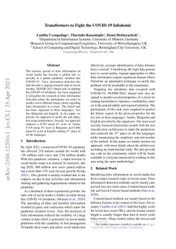 Transformers to Fight the COVID-19 Infodemic