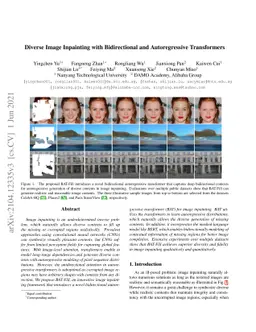 Diverse Image Inpainting with Bidirectional and Autoregressive
  Transformers