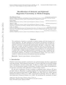 Recalibration of Aleatoric and Epistemic Regression Uncertainty in
  Medical Imaging
