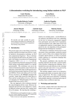 A dissemination workshop for introducing young Italian students to NLP