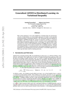 Generalized ADMM in Distributed Learning via Variational Inequality