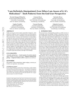 I am Definitely Manipulated, Even When I am Aware of it. It s
  Ridiculous! -- Dark Patterns from the End-User Perspective