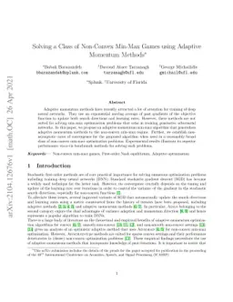 Solving a class of non-convex min-max games using adaptive momentum
  methods