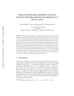Classical and Quantum algorithms for generic Syndrome Decoding problems
  and applications to the Lee metric