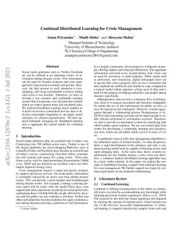 Continual Distributed Learning for Crisis Management