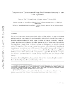 Computational Performance of Deep Reinforcement Learning to find Nash
  Equilibria