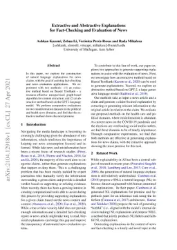 Extractive and Abstractive Explanations for Fact-Checking and Evaluation
  of News