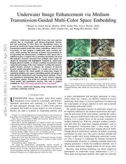 Underwater Image Enhancement via Medium Transmission-Guided Multi-Color
  Space Embedding