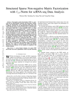 Structured Sparse Non-negative Matrix Factorization with L20-Norm for
  scRNA-seq Data Analysis
