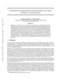 Controlling earthquake-like instabilities using artificial intelligence