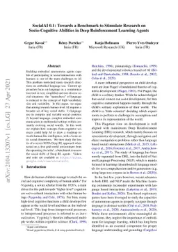 SocialAI 0.1: Towards a Benchmark to Stimulate Research on
  Socio-Cognitive Abilities in Deep Reinforcement Learning Agents