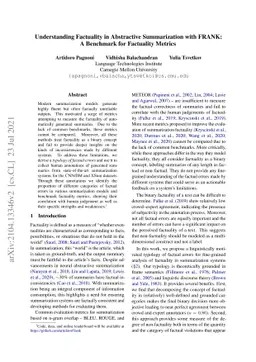 Understanding Factuality in Abstractive Summarization with FRANK: A
  Benchmark for Factuality Metrics