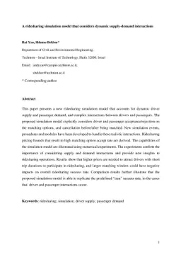 A ridesharing simulation platform that considers dynamic supply-demand
  interactions