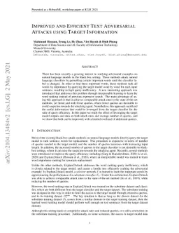 Improved and Efficient Text Adversarial Attacks using Target Information
