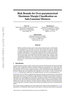Risk Bounds for Over-parameterized Maximum Margin Classification on
  Sub-Gaussian Mixtures