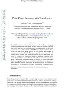 Point Cloud Learning with Transformer