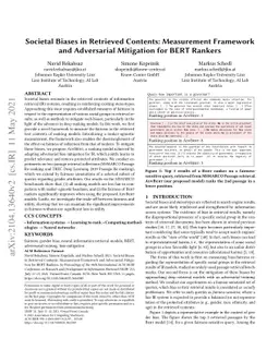 Societal Biases in Retrieved Contents: Measurement Framework and
  Adversarial Mitigation for BERT Rankers
