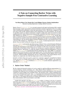 A Note on Connecting Barlow Twins with Negative-Sample-Free Contrastive
  Learning