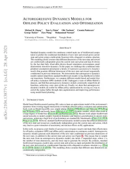 Autoregressive Dynamics Models for Offline Policy Evaluation and
  Optimization