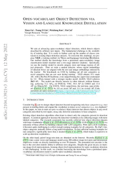 Open-vocabulary Object Detection via Vision and Language Knowledge
  Distillation