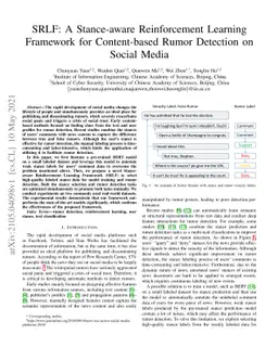 SRLF: A Stance-aware Reinforcement Learning Framework for Content-based
  Rumor Detection on Social Media