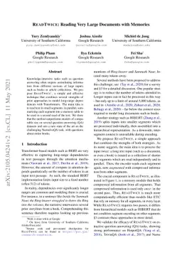 ReadTwice: Reading Very Large Documents with Memories