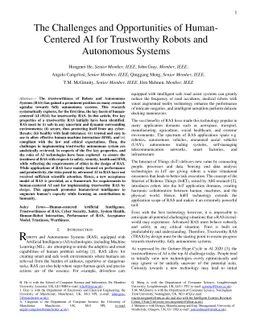 The Challenges and Opportunities of Human-Centered AI for Trustworthy
  Robots and Autonomous Systems