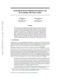 Generalized Jensen-Shannon Divergence Loss for Learning with Noisy
  Labels