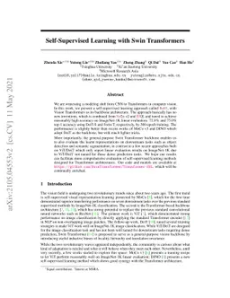 Self-Supervised Learning with Swin Transformers