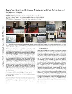 TransPose: Real-time 3D Human Translation and Pose Estimation with Six
  Inertial Sensors