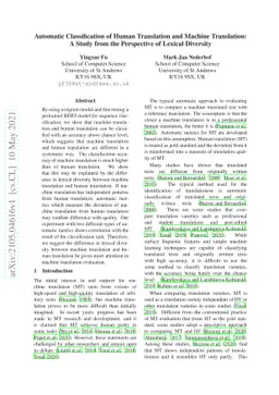 Automatic Classification of Human Translation and Machine Translation: A
  Study from the Perspective of Lexical Diversity
