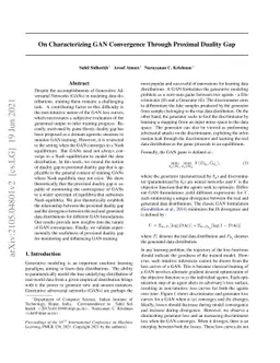 On Characterizing GAN Convergence Through Proximal Duality Gap