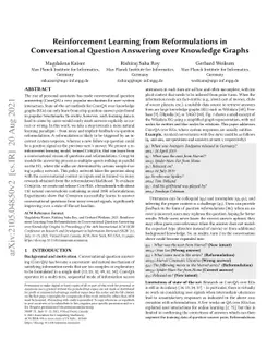Reinforcement Learning from Reformulations in Conversational Question
  Answering over Knowledge Graphs