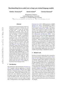 Benchmarking down-scaled (not so large) pre-trained language models