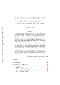 Noise-Tolerant Quantum Tokens for MAC