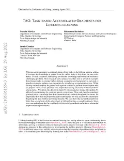 TAG: Task-based Accumulated Gradients for Lifelong learning