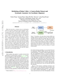 Rethinking of Radar's Role: A Camera-Radar Dataset and Systematic
  Annotator via Coordinate Alignment