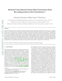 Identity Concealment Games: How I Learned to Stop Revealing and Love the
  Coincidences