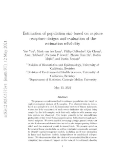 Estimation of population size based on capture recapture designs and
  evaluation of the estimation reliability