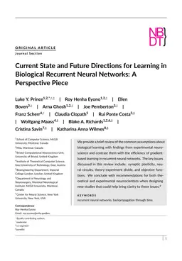 Current State and Future Directions for Learning in Biological Recurrent
  Neural Networks: A Perspective Piece